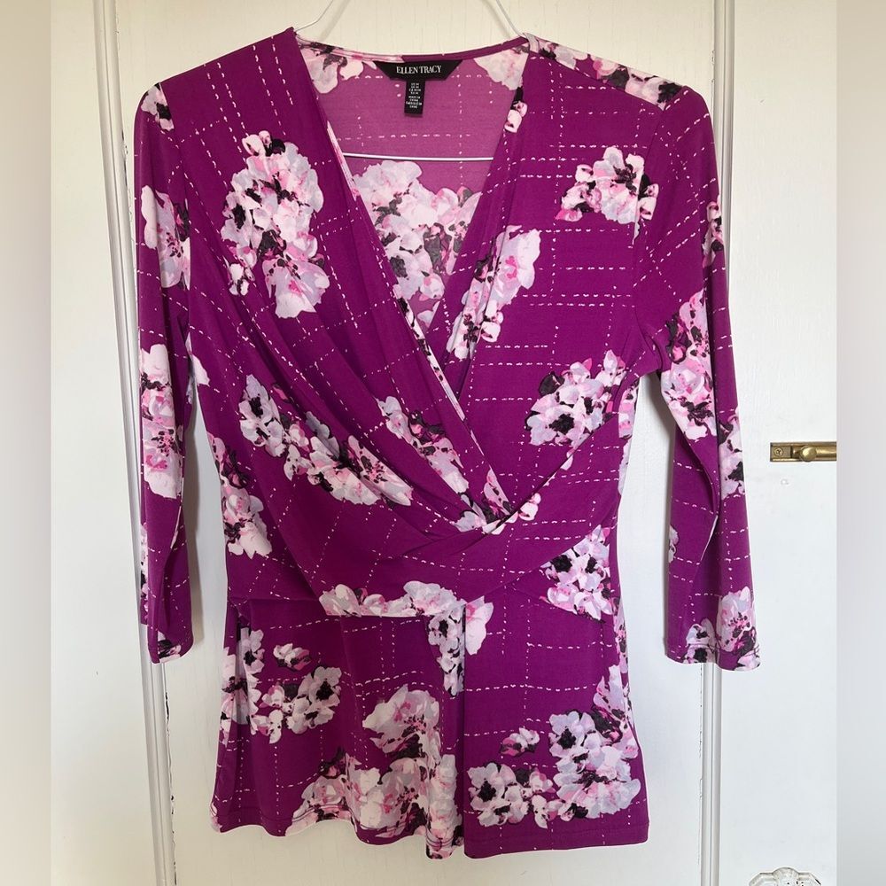 Fuchsia wrap blouse by Ellen Tracy, M